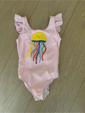 Mini Boden Pink & White Stripe Jellyfish One-Piece Swimsuit